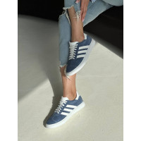 Сині замшеві кеди з білими смужками — стильний вибір для кожного дня! Арт. 15-10-0136