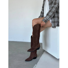 Женские сапоги-казаки из натуральной замши в шоколадном цвете – Арт. 10140-1