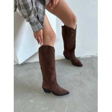 Женские сапоги-казаки из натуральной замши в шоколадном цвете – Арт. 10140-1