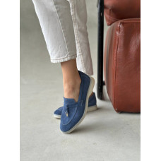 Низкие замшевые лоферы в цвете джинс – стильный акцент для вашего образа! Арт. 156-6