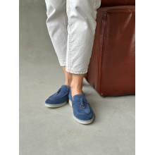 Низькі замшеві лофери у кольорі джинс — стильний акцент для вашого образу! Арт. 156-6