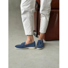 Низькі замшеві лофери у кольорі джинс — стильний акцент для вашого образу! Арт. 156-6