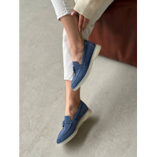 Низкие замшевые лоферы в цвете джинс – стильный акцент для вашего образа! Арт. 156-6