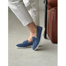 Низкие замшевые лоферы в цвете джинс – стильный акцент для вашего образа! Арт. 156-6