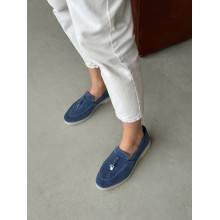 Низькі замшеві лофери у кольорі джинс — стильний акцент для вашого образу! Арт. 156-6