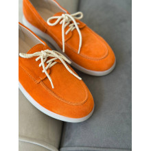 Анатомічні замшеві лофери у яскраво-помаранчевому кольорі- Арт. Delta-1