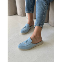 Ніжно-блакитні замшеві мюлі — легкість і стиль для літніх образів (Арт. 156-9)