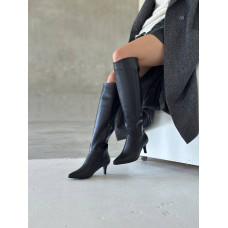 Черные кожаные сапоги на шпильке – выразительность и стиль вне времени (Арт. 657-14)