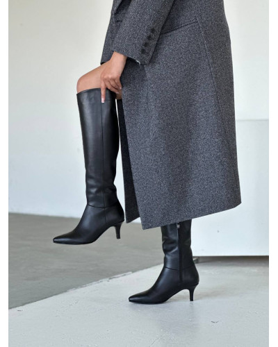 Жіночі чорні шкіряні чоботи на шпильці (Арт. 657‑14)