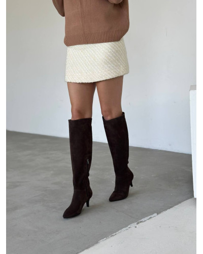 Жіночі замшеві чоботи в шоколадному кольорі на шпильці (Арт. 657‑14)