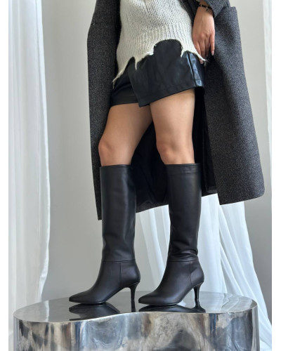 Жіночі шкіряні чоботи на шпильці в чорному кольорі (Арт. 657‑18)