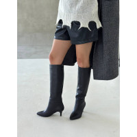 Черные кожаные сапоги на шпильке — классика, покоряющая с первого шага (арт. 657-18)