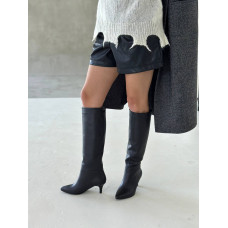 Черные кожаные сапоги на шпильке — классика, покоряющая с первого шага (арт. 657-18)