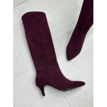 Жіночі замшеві чоботи на шпильці в кольорі бордо - Арт. 657-18