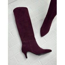 Жіночі замшеві чоботи на шпильці в кольорі бордо - Арт. 657-18
