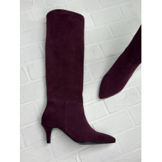 Жіночі замшеві чоботи на шпильці в кольорі бордо - Арт. 657-18