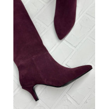 Жіночі замшеві чоботи на шпильці в кольорі бордо - Арт. 657-18