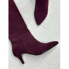 Жіночі замшеві чоботи на шпильці в кольорі бордо - Арт. 657-18